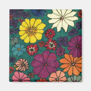 Fun abstract floral bloom in worm colours on green magnet