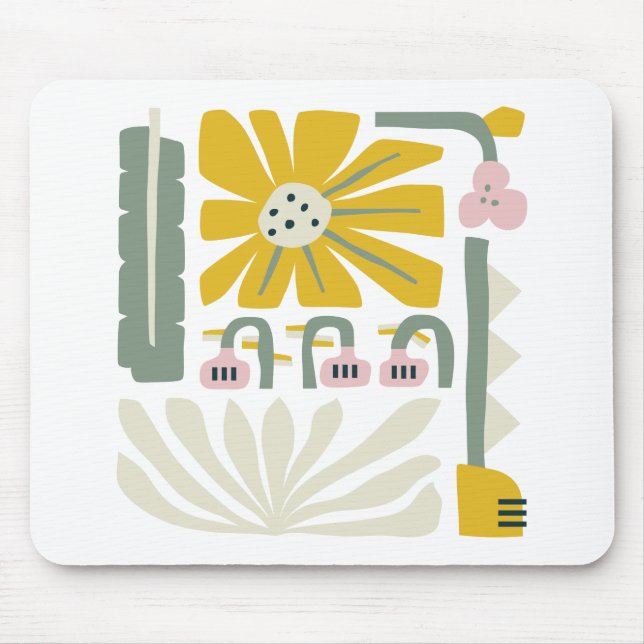 Fun abstract flower garden yellow and green mouse mat (Front)