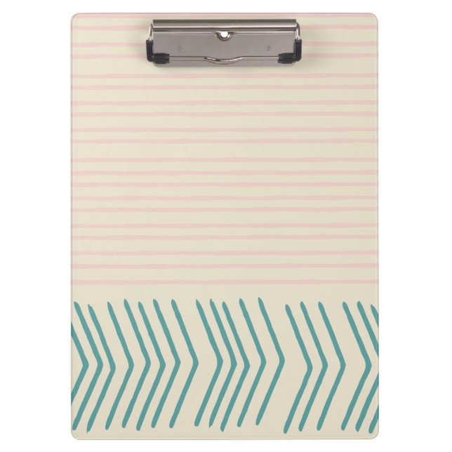 Fun Abstract Line Drawing in Teal and Pastel Pink Clipboard (Front)