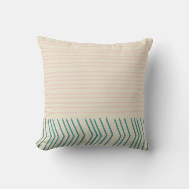 Fun Abstract Line Drawing in Teal and Pastel Pink Cushion (Front)
