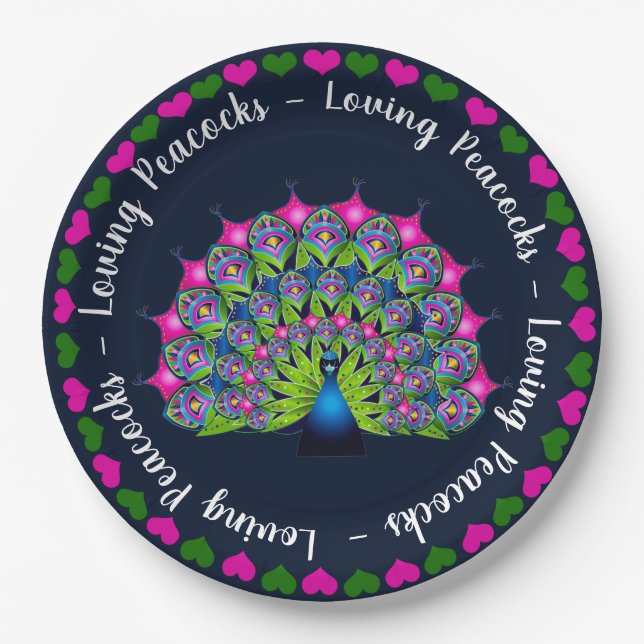 Fun Abstract Peacock in Bright Colours Party Paper Plate (Front)