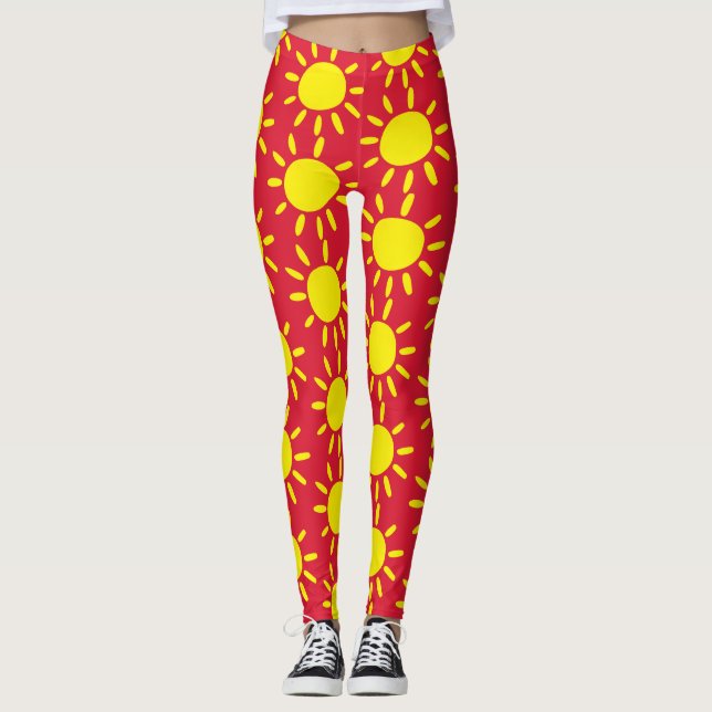 Fun Abstract Red And Yellow Sun Rays Circles  Leggings (Front)