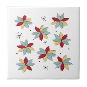 Fun Abstract Scandi Flowers Mid Century Modern Tile