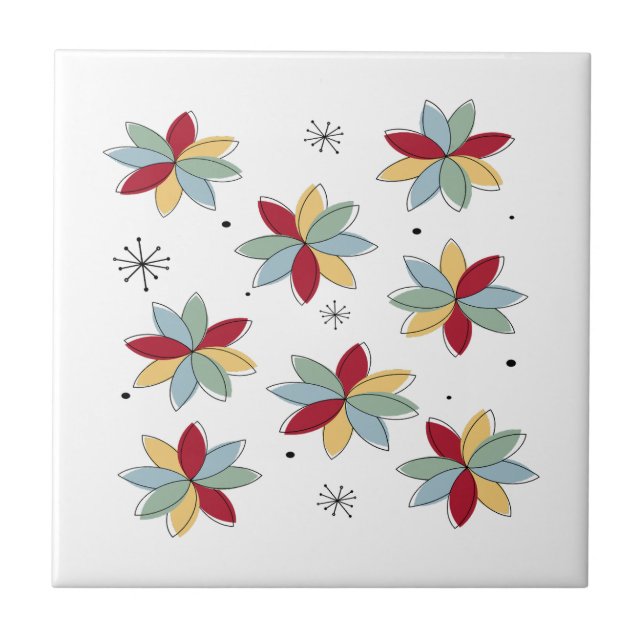 Fun Abstract Scandi Flowers Mid Century Modern Tile (Front)