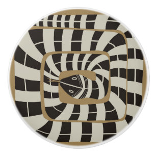 Fun Abstract Striped Snake in Brown Neutral Tones Ceramic Knob