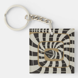Fun Abstract Striped Snake in Brown Neutral Tones Key Ring