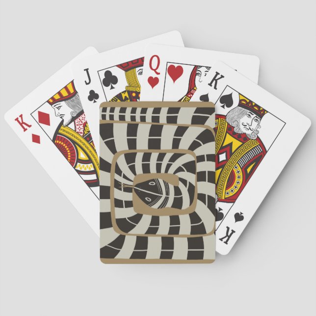 Fun Abstract Striped Snake in Brown Neutral Tones Playing Cards (Back)