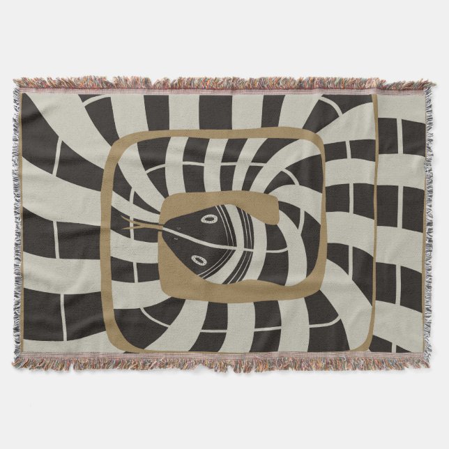Fun Abstract Striped Snake in Brown Neutral Tones Throw Blanket (Front)