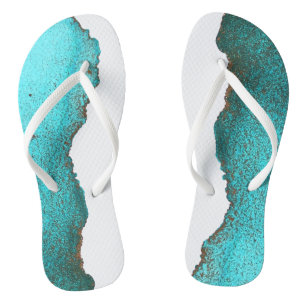 Fun Abstract Teal Black and White Flip Flops