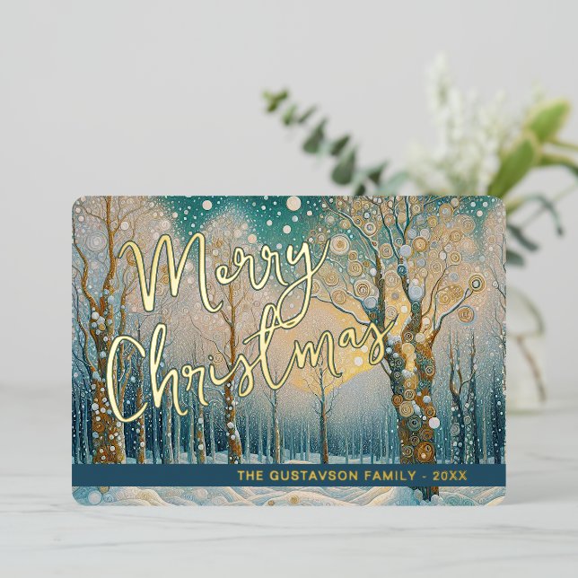 Fun Abstract Winter Wonderland Snowflakes Art Gold Foil Holiday Card (Standing Front)