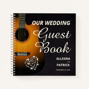 Fun Acoustic Guitar Diamonds Photo Wedding Guest Notebook