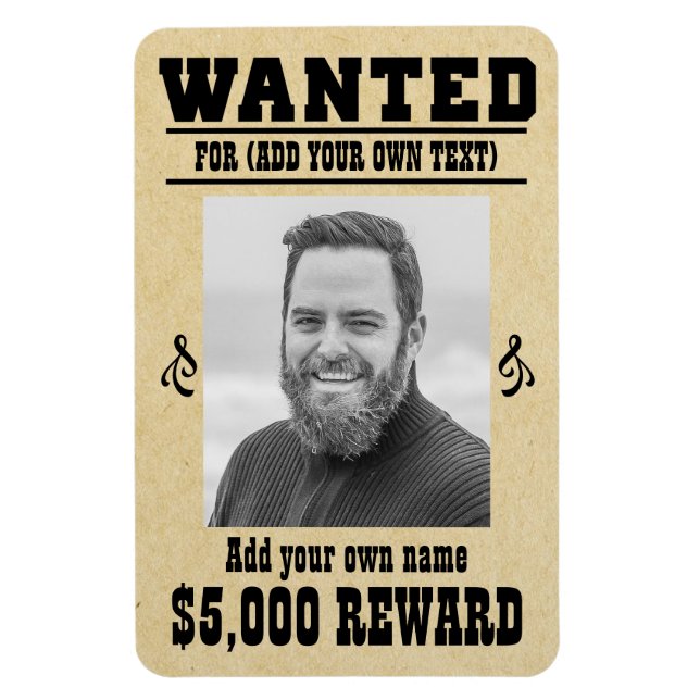 Fun ADD YOUR FACE, TEXT cowboy wanted poster, Magnet (Vertical)