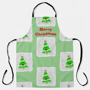 Fun Adorable Kawaii Christmas Tree Cartoon Apron