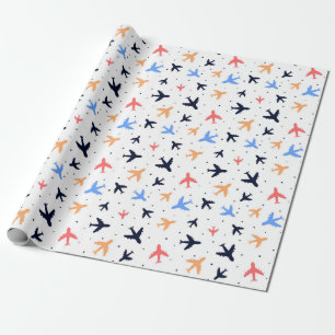 Fun Aeroplane Travel Pattern Colourful Jets Wrapping Paper