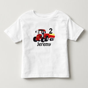 Fun Age and Name Red Tractor Birthday  Toddler T-Shirt