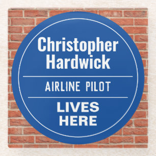 Fun Airline Pilot Wall Plaque Style Glass Coaster