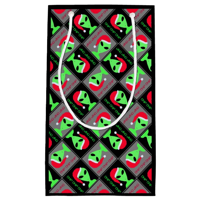 Fun Alien Santa Geek Small Christmas Pattern Small Gift Bag (Front)