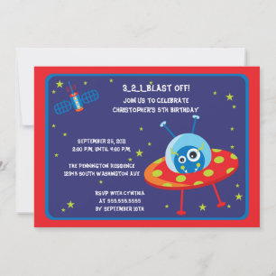 Fun alien spaceship boys birthday party invite