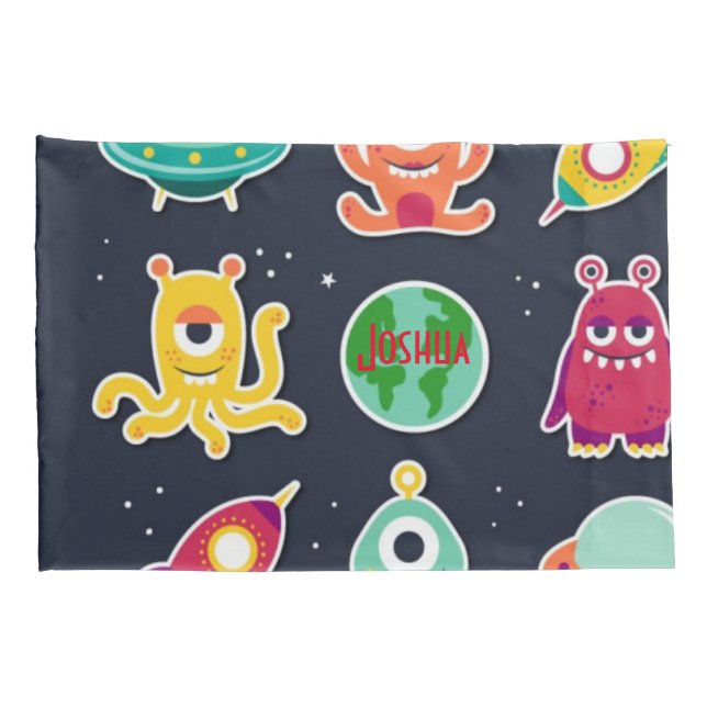 Fun aliens Personalised photo pillow for boy Pillowcase (Back-Right)