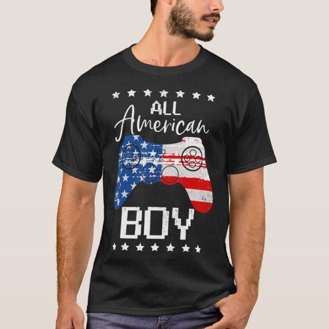 Fun All American Boys 4th July  Son Video Game USA T-Shirt (Front)