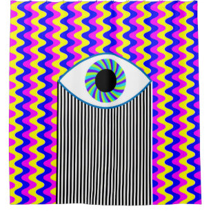 Fun all seeing eye digital art with multicolored w shower curtain