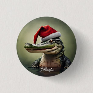 Fun Alligator in Santa Hat  3 Cm Round Badge
