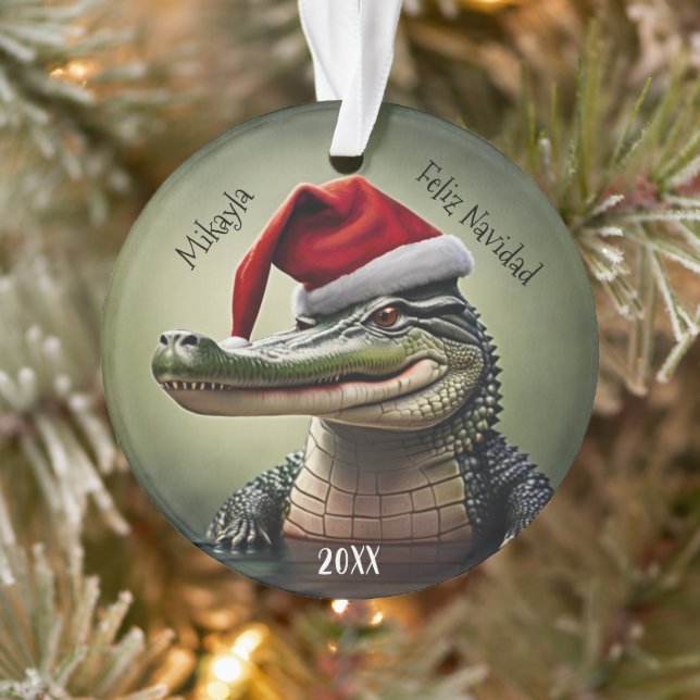 Fun Alligator in Santa Hat  Ornament (Tree)