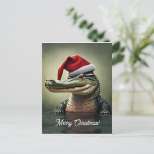 Fun Alligator in Santa Hat Postcard