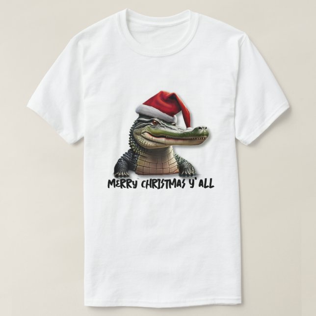 Fun Alligator in Santa Hat   T-Shirt (Design Front)