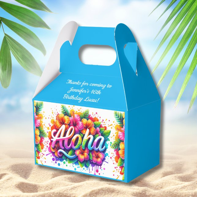 Fun Aloha Tropical Birthday Luau Blue Favour Box (Creator Uploaded)