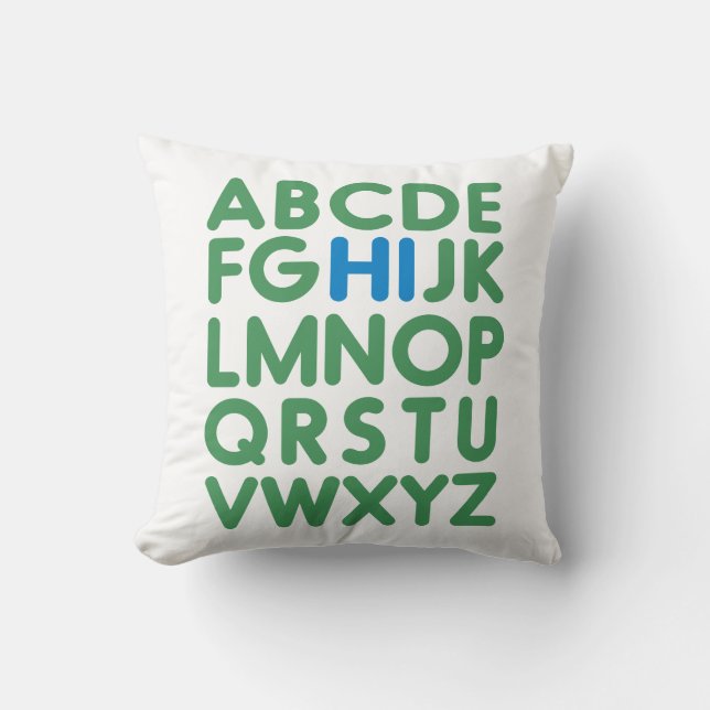 Fun Alphabet Typography Simple Green Blue Cushion (Front)