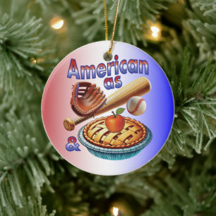 Fun American as Baseball & Apple Pie  Ceramic Tree Decoration