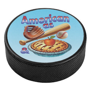Fun American as Baseball & Apple Pie Hockey Puck