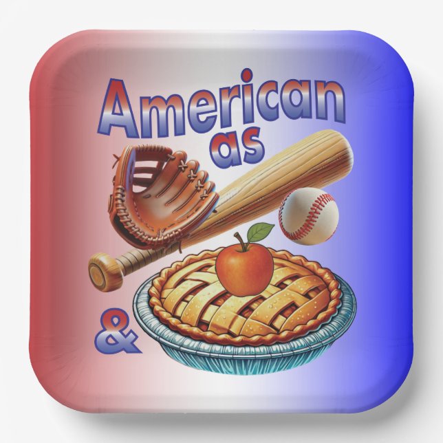 Fun American as Baseball & Apple Pie  Paper Plate (Front)