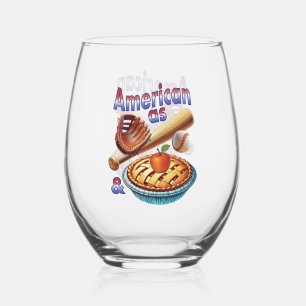 Fun American as Baseball & Apple Pie Stemless Wine Glass