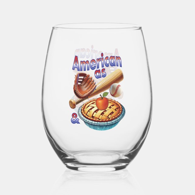 Fun American as Baseball & Apple Pie  Stemless Wine Glass (Front)