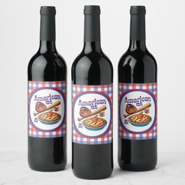 Fun American as Baseball & Apple Pie  Wine Label (Bottles)