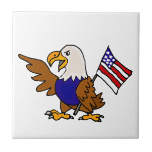 Fun American Eagle Holding Flag Art Tile