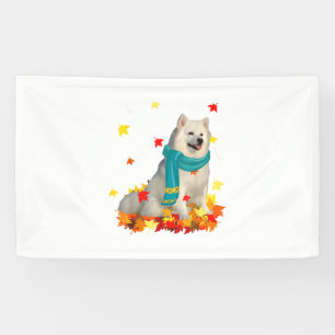 Fun American Eskimo Thanksgiving Autumn Dog Lover  Banner
