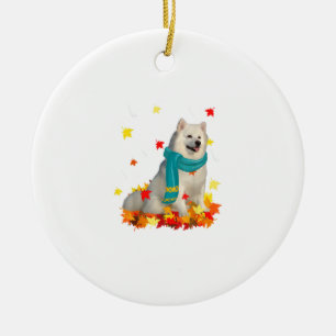 Fun American Eskimo Thanksgiving Autumn Dog Lover  Ceramic Tree Decoration