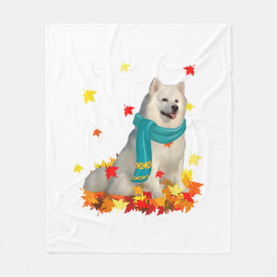 Fun American Eskimo Thanksgiving Autumn Dog Lover Fleece Blanket