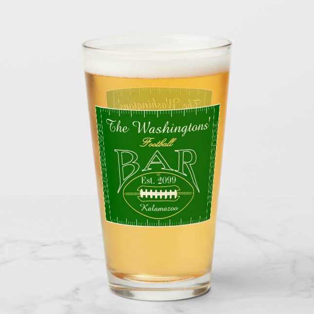 Fun American Football Bar Drinkware Beer Pint Beer Glass (Front Filled)