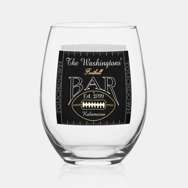 Fun American Football Bar Drinkware Cocktail Stemless Wine Glass (Front)