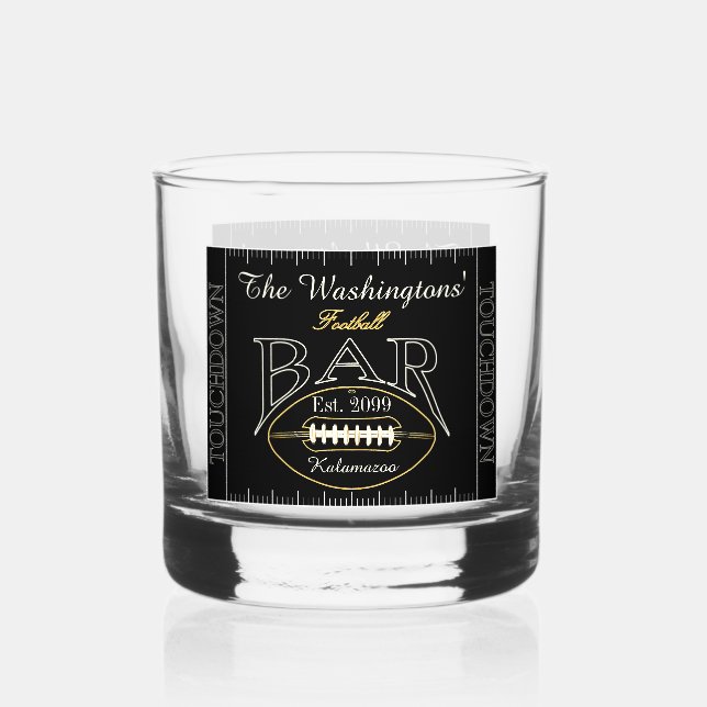 Fun American Football Bar Drinkware Rocks Whiskey Glass (Front)