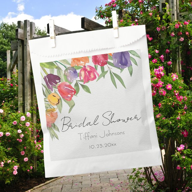 Fun and Bright Tulips and Greenery Bridal Shower Favour Bags (Creator Uploaded)
