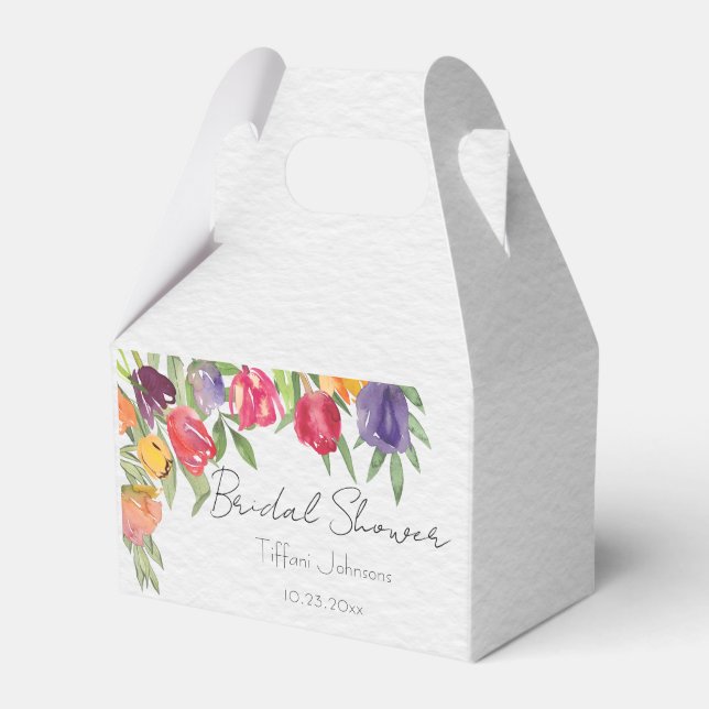 Fun and Bright Tulips and Greenery Bridal Shower Favour Box (Front Side)