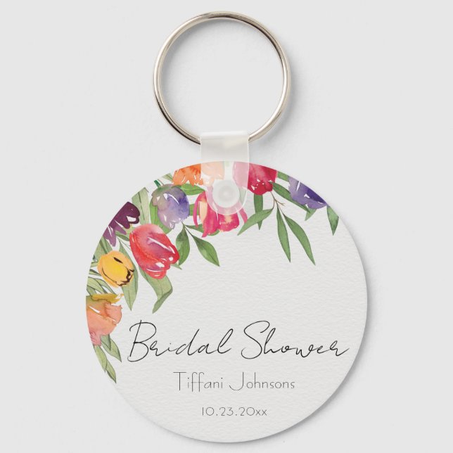 Fun and Bright Tulips and Greenery Bridal Shower  Key Ring (Front)