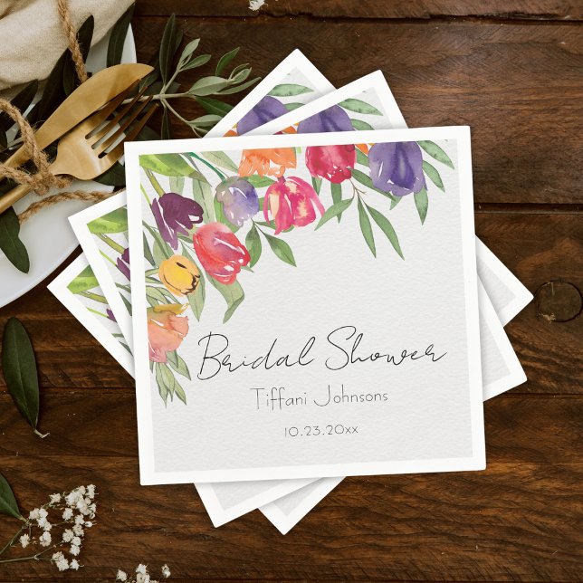 Fun and Bright Tulips and Greenery Bridal Shower Napkin (Creator Uploaded)
