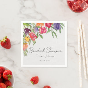 Fun and Bright Tulips and Greenery Bridal Shower Napkin