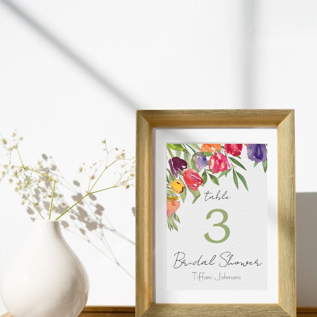 Fun and Bright Tulips and Greenery Bridal Shower Table Number (Creator Uploaded)